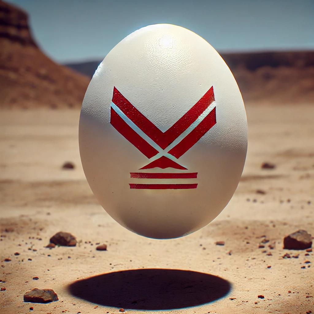 Dall·e 2025 01 19 02.58.26 A Photorealistic Image Of A Floating Egg Shaped Object With A Red Insignia Resembling An Inverted 'v' With Three Horizontal Lines Beneath It. The