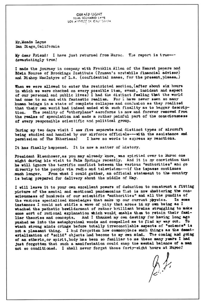 1954 04 16 Letter From Gerald Light To Meade Layne