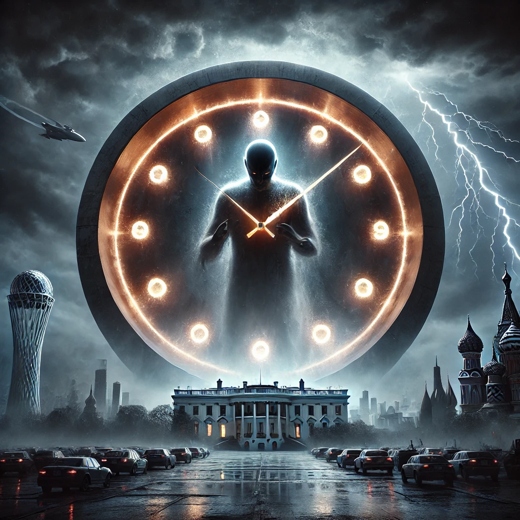 Dall·e 2025 01 28 11.08.50 A Dramatic, Photorealistic Depiction Of The Doomsday Clock At 89 Seconds To Midnight. The Clock Is Large, Looming In The Foreground With Its Hands Pre