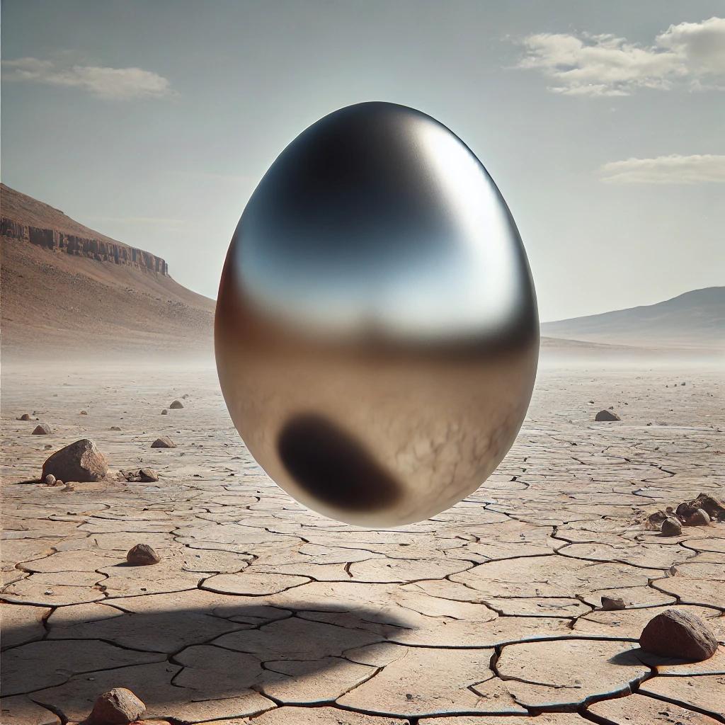 A Photorealistic Image Of A Metallic Egg Hovering Converted