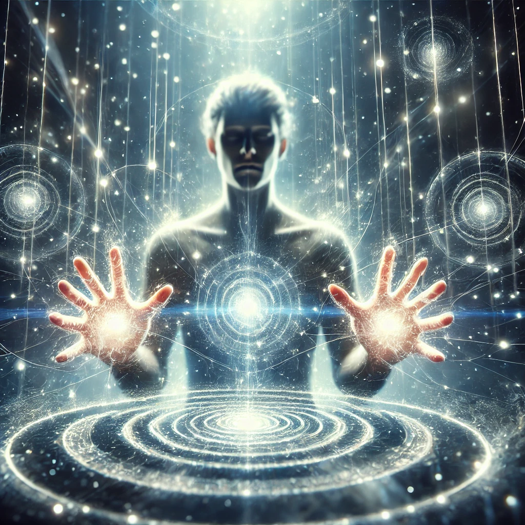 Dall·e 2025 01 29 11.01.56 A Photorealistic Image Depicting A Person Harnessing Psionic Abilities, Surrounded By A Glowing Energy Field. Their Hands Are Outstretched, Manipulati