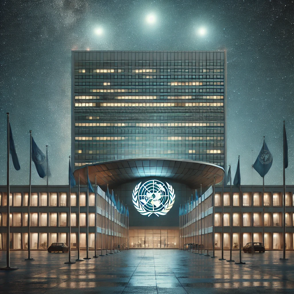 Dall·e 2025 01 23 01.42.09 A Photorealistic Depiction Of The United Nations Office For Outer Space Affairs (unoosa) Headquarters In Vienna, Austria, With A Subtle Touch Of Non H