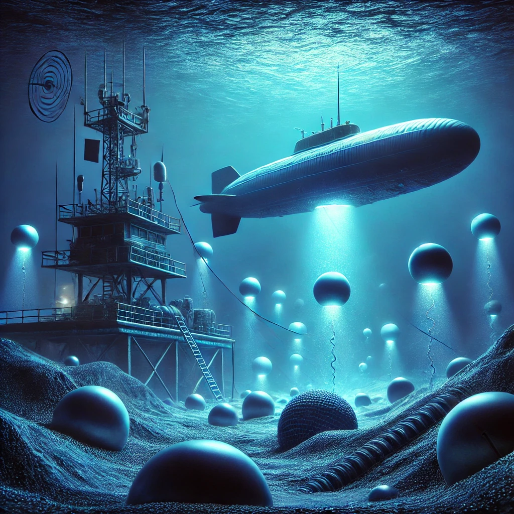 Dall·e 2025 01 23 20.53.16 A Highly Detailed, Photorealistic Underwater Military Surveillance Scene Based On Whistleblower Claims. The Deep Ocean Is Illuminated By An Eerie Blue