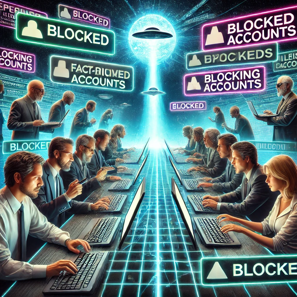 Dall·e 2025 01 20 00.13.11 A Photorealistic Depiction Of A Digital War Within The Ufo Community. The Image Shows Two Groups Of People Engaged In An Intense Online Battle, Symbol