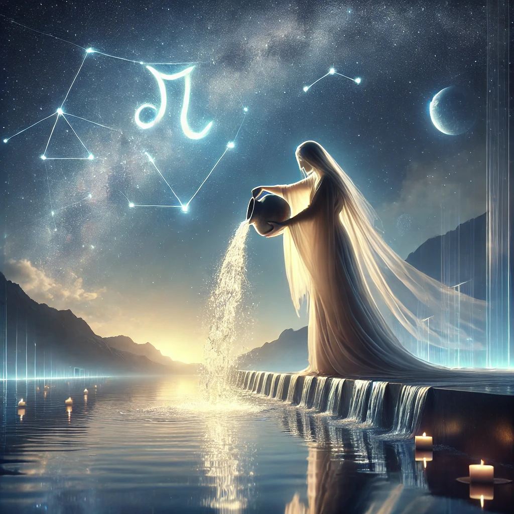 Dall·e 2025 02 14 02.41.52 A Photorealistic Depiction Of The Age Of Aquarius. The Image Features A Serene, Starry Night Sky With The Aquarius Constellation Prominently Visible.