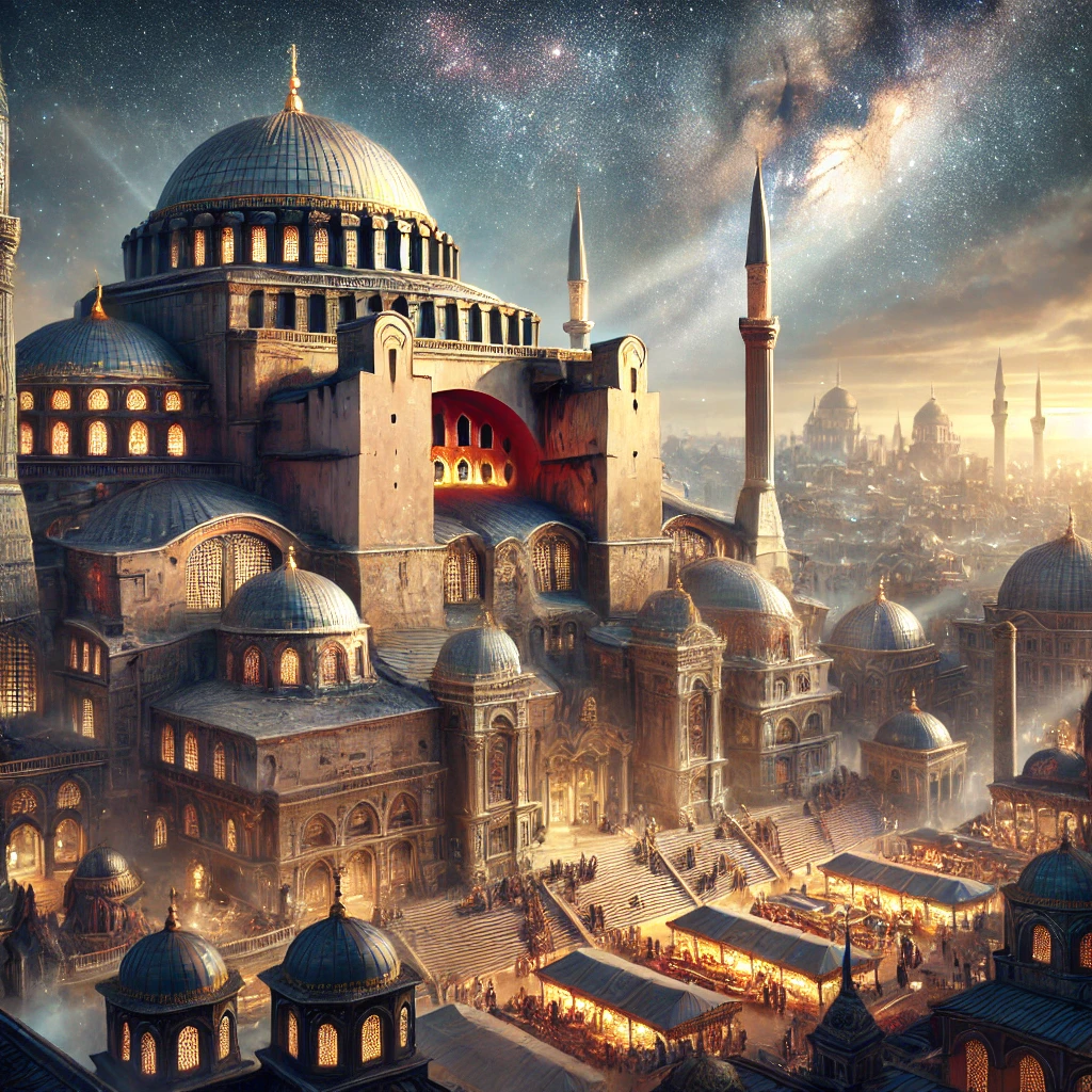 Dall·e 2025 02 03 14.29.40 A Photorealistic Image Of Ancient Constantinople, Depicting Grand Byzantine Architecture With Massive Marble Structures, Intricate Domes, And Towering